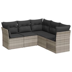 vidaXL 5-tlg. Garten-Sofagarnitur mit Kissen Hellgrau Poly Rattan