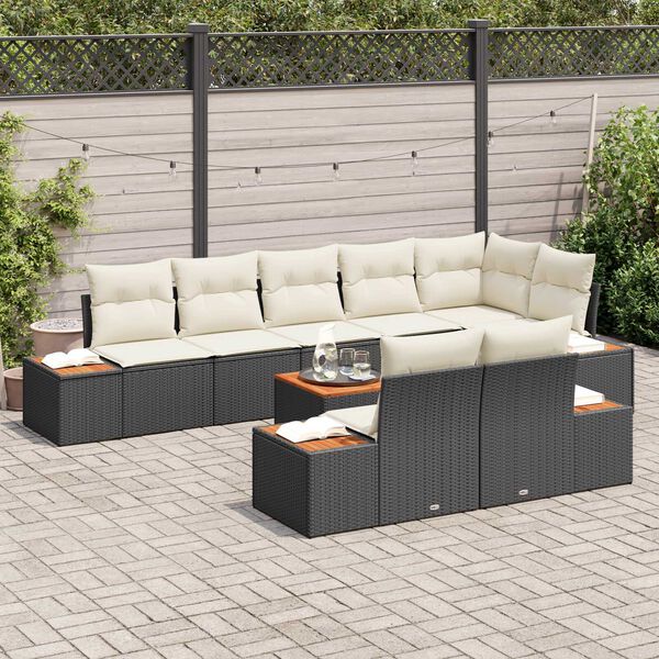 vidaXL Gartensofa-set mit Kissen 8 pcs Schwarz und Creme Polyrattan