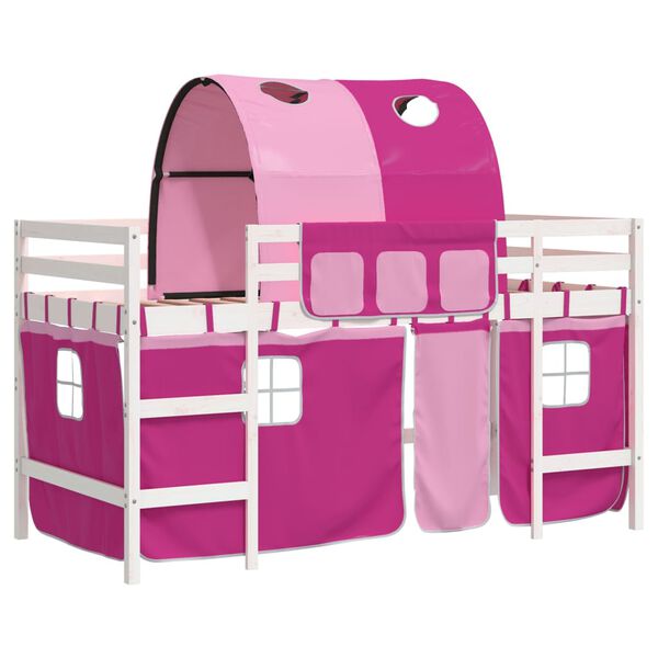 vidaXL Kinderhochbett mit Tunnel Rosa 90x200 cm Massivholz Kiefer