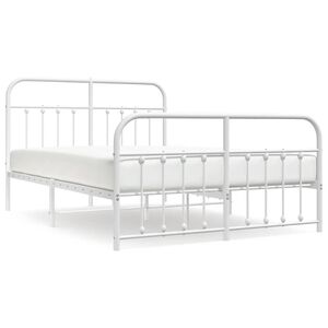 vidaXL Bettgestell mit Kopf- und Fu&szlig;teil Metall Wei&szlig; 135x190 cm