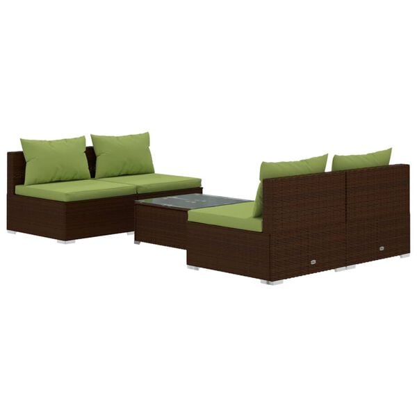 vidaXL 5-tlg. Garten-Lounge-Set mit Kissen Poly Rattan Braun