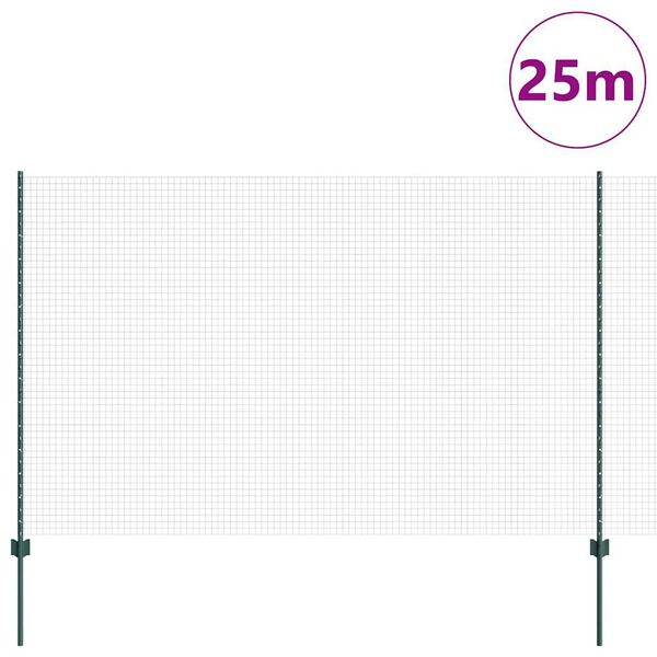 vidaXL Zaun mit Pfosten Gr&uuml;n 1.6 x 25 m Stahl und PVC