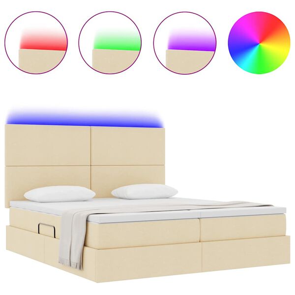 vidaXL Bett mit LED-Lichtleisten mit Kopfteil Creme 180 x 200 cm Stoff