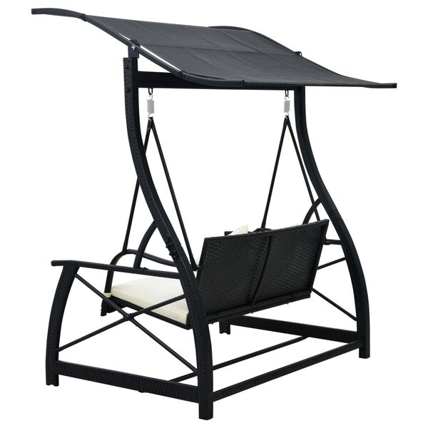 vidaXL Hollywoodschaukel 3-Sitzer mit Dach Poly Rattan Schwarz
