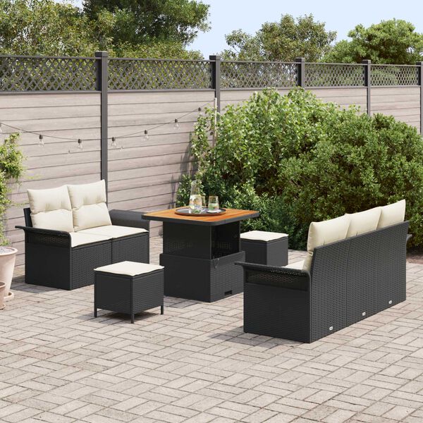 vidaXL Garten-Sofa-Set mit Kissen mit Speicher 8 pcs Schwarz und Creme