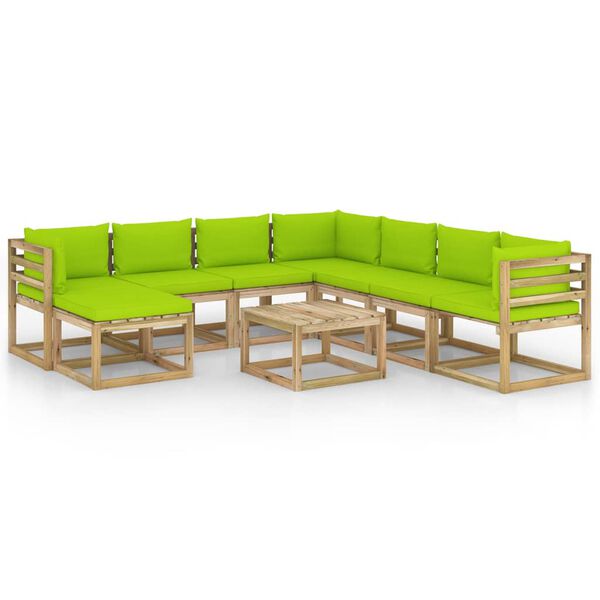 vidaXL 9-tlg. Garten-Lounge-Set mit Kissen Impr&auml;gniertes Kiefernholz