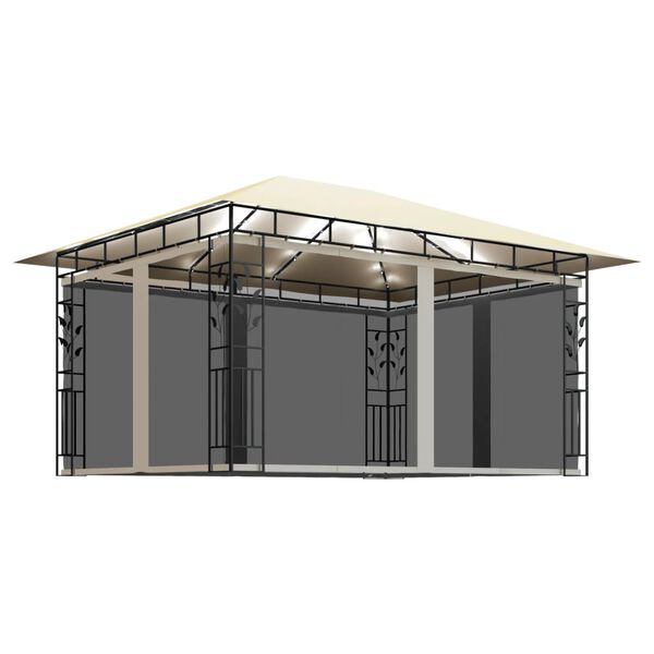 vidaXL Pavillon mit Moskitonetz & LED-Lichterkette 4x3x2,73m Cremeweiß