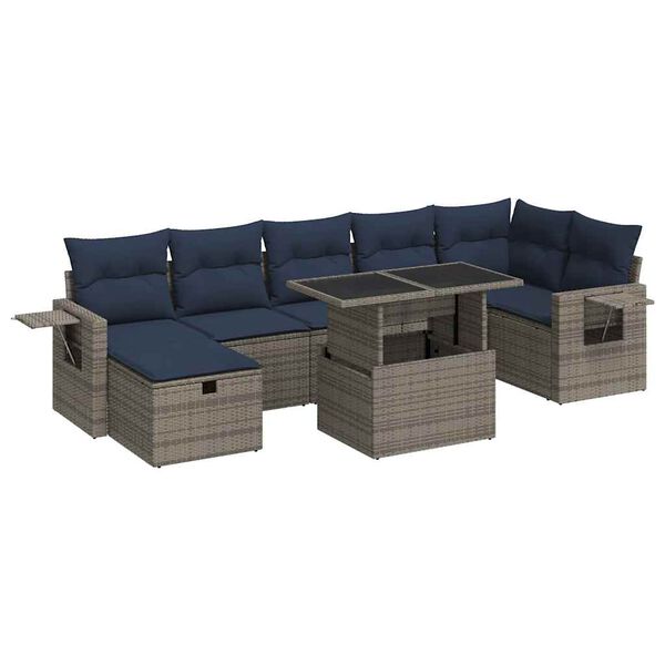 vidaXL 8-tlg. Garten-Sofagarnitur mit Kissen Grau Poly Rattan