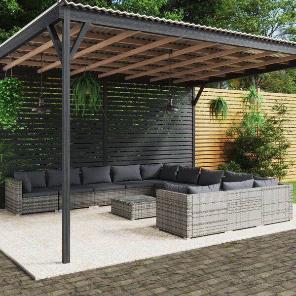 vidaXL 12-tlg. Garten-Lounge-Set mit Kissen Poly Rattan Grau