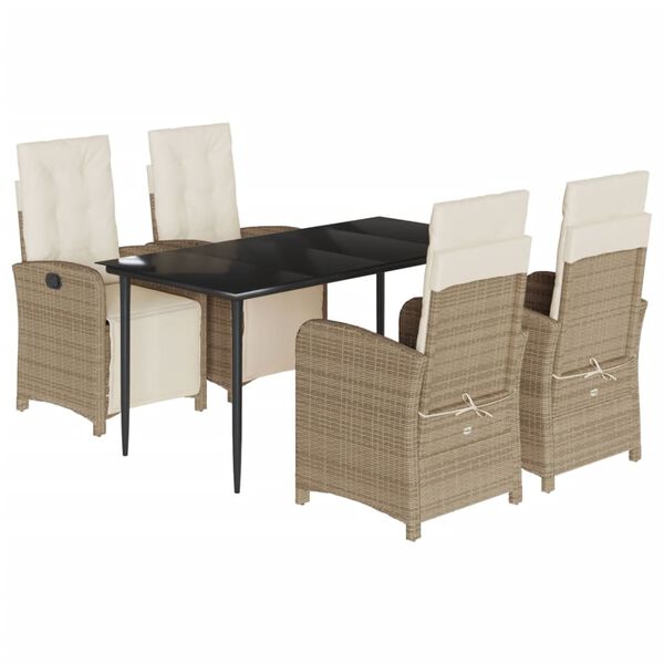 vidaXL 5-tlg. Garten-Essgruppe mit Kissen Beige Poly Rattan