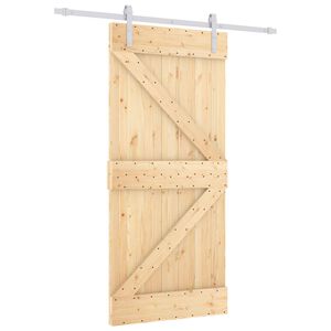 vidaXL Schiebet&uuml;r 90 x 210 cm Massives Kiefernholz Nat&uuml;rlich und Wei&szlig;