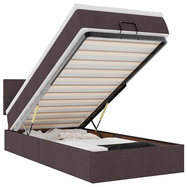 vidaXL Ottomane Bett mit Matratze & LEDs Dunkelbraun 90x200 cm Stoff