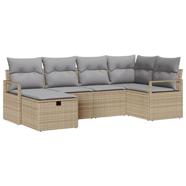vidaXL Gartensofa-set mit Kissen mit Speicher 6 pcs Beige Poly-Rattan
