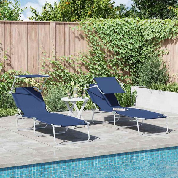 vidaXL Sonnenliege 2-Person 2 pcs Blau 58 x 188 x 77cm Stoff