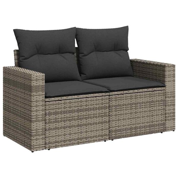 vidaXL Garten-Sofa-Set mit Kissen mit Speicher 9 pcs Grau