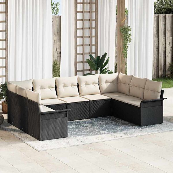 vidaXL Garten-Sofa-Set mit Kissen 9 pcs Schwarz Poly-Rattan