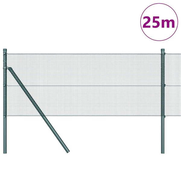 vidaXL Zaunpfosten Gr&uuml;n 25 x 0,5 m (12 x 12 mm Masche) Stahl