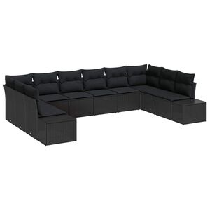vidaXL Gartensofa-set 10 Stk. 9-Sitzanzahl Schwarz Polyrattan