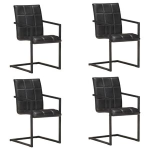 vidaXL Freischwinger 4 Stk. Schwarz Echtleder