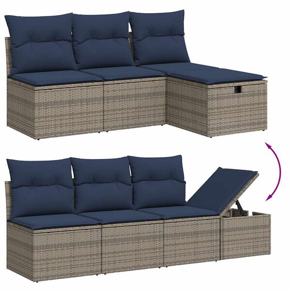 vidaXL 8-teiliges Gartensofa-Set mit Kissen, grau, Polyrattan
