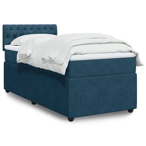 vidaXL Boxspringbett mit Matratze Blau 90x190 cm Samt