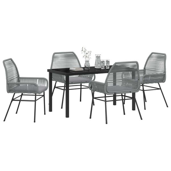 vidaXL Garten Essgruppe mit Kissen 5 pcs Grau Poly-Rattan