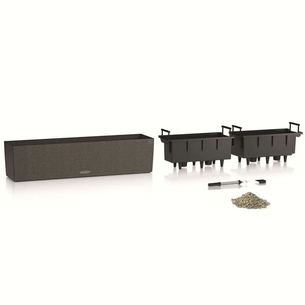 LECHUZA Blumenkasten BALCONERA Stone 80 ALL-IN-ONE Schwarz