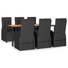 vidaXL 7-tlg. Garten-Essgruppe Schwarz Poly Rattan & Massivholz Akazie