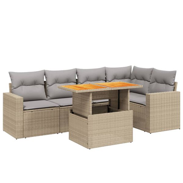 vidaXL 6-tlg. Garten-Sofagarnitur mit Kissen Beige Poly Rattan