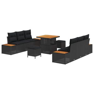 vidaXL Gartensofa-set 9 Stk. 8-Sitzanzahl Schwarz Poly Rattan