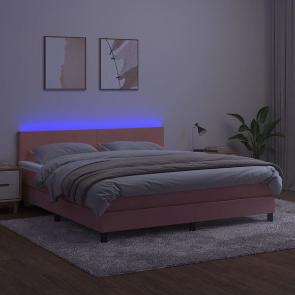 vidaXL Boxspringbett mit Matratze & LED Rosa 180x200 cm Samt
