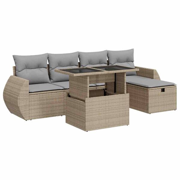 vidaXL 6-tlg. Garten-Sofagarnitur mit Kissen Beige Poly Rattan