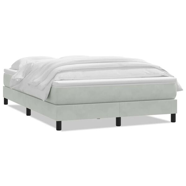 vidaXL Boxspringbett mit Matratze Hellgrau 140x210 cm Samt