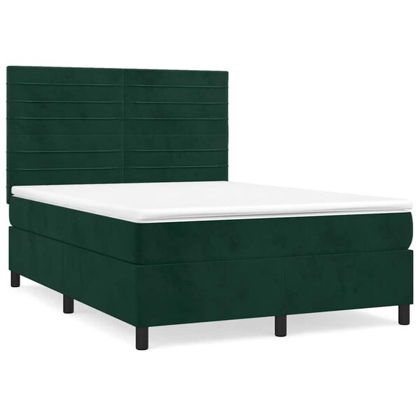 vidaXL Boxspringbett mit Matratze Dunkelgr&uuml;n 140x190 cm Samt