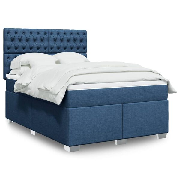 vidaXL Boxspringbett mit Matratze Blau 160x200 cm Stoff