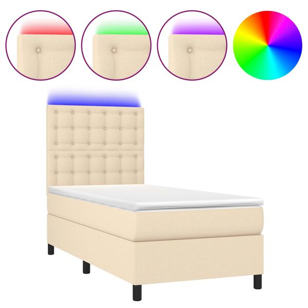 vidaXL Boxspringbett mit Matratze & LED Creme 80x200 cm Stoff