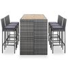 vidaXL 7-tlg. Gartenbar-Set mit Auflagen Poly Rattan Grau