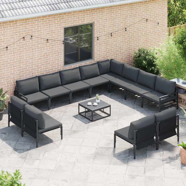 vidaXL Gartensofa-set mit Kissen 13 pcs Schwarz Stahl