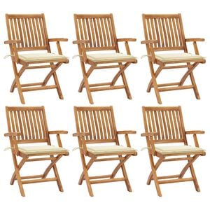 vidaXL Klappst&uuml;hle mit Kissen, 6-teilig, Massivholz Teakholz