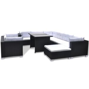 vidaXL 10-tlg. Garten-Lounge-Set mit Auflagen Poly Rattan Schwarz