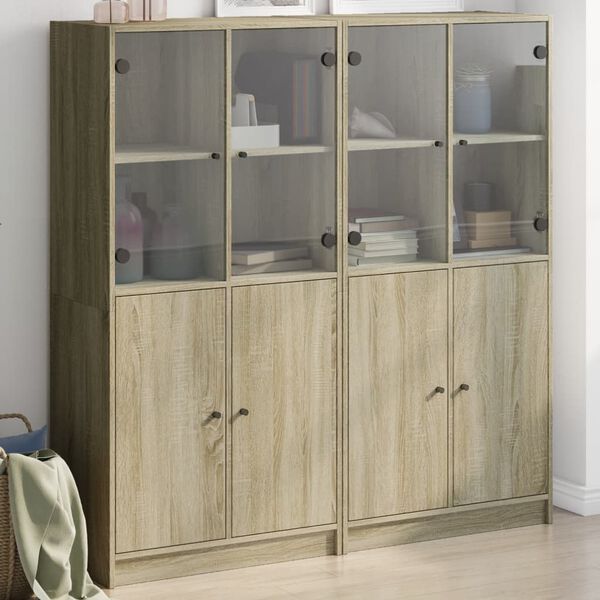 vidaXL B&uuml;cherschrank mit T&uuml;ren Sonoma-Eiche 136x37x142cm Holzwerkstoff
