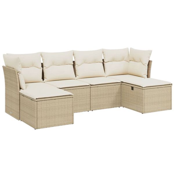vidaXL 6-tlg. Garten-Sofagarnitur mit Kissen Beige Poly Rattan