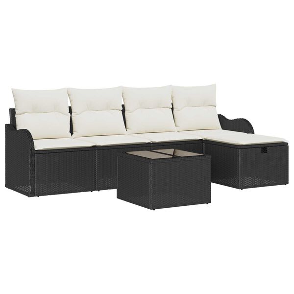 vidaXL Garten-Sofa-Set mit Kissen 6 pcs Schwarz Poly Rattan