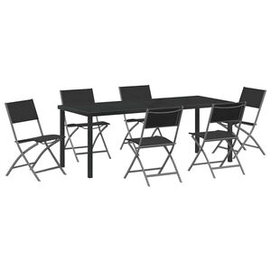 vidaXL Garten Essgruppe 7 pcs Schwarz Pulverbeschichteter Stahl
