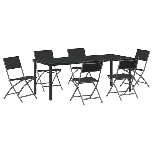vidaXL Garten Essgruppe 7 pcs Schwarz Pulverbeschichteter Stahl