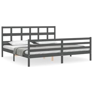 vidaXL Massivholzbett mit Kopfteil Grau 200x200 cm