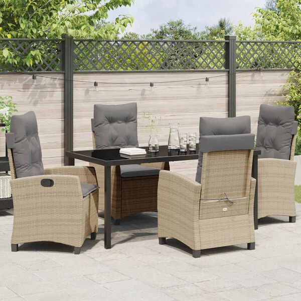 vidaXL Garten Essgruppe mit Kissen 5 pcs Beige Poly-Rattan