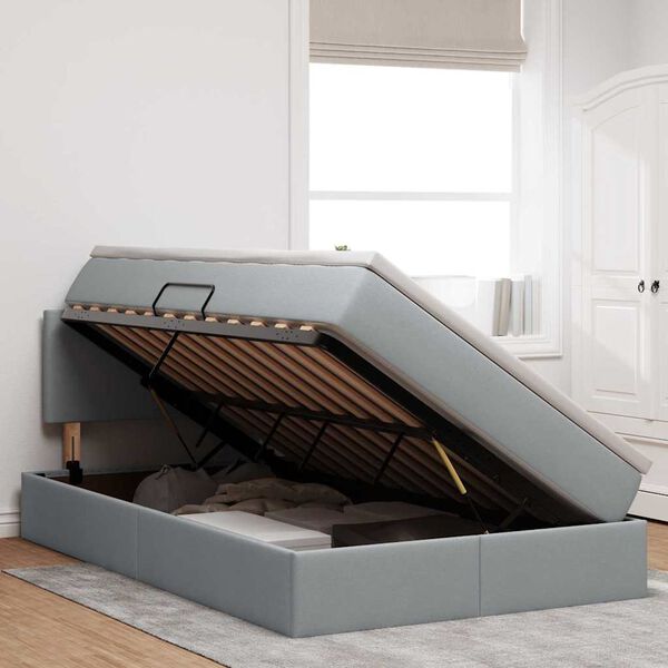 vidaXL Bett mit Stauraum und LED mit LED Hellgrau 120 x 190 cm Stoff