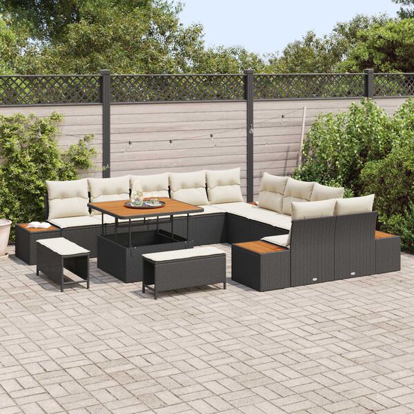 vidaXL Gartensofa-set mit Kissen 13 pcs Schwarz Poly Rattan