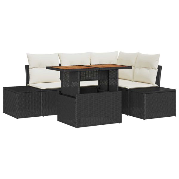 vidaXL Garten-Sofa-Set mit Speicher 5 pcs Schwarz Poly Rattan